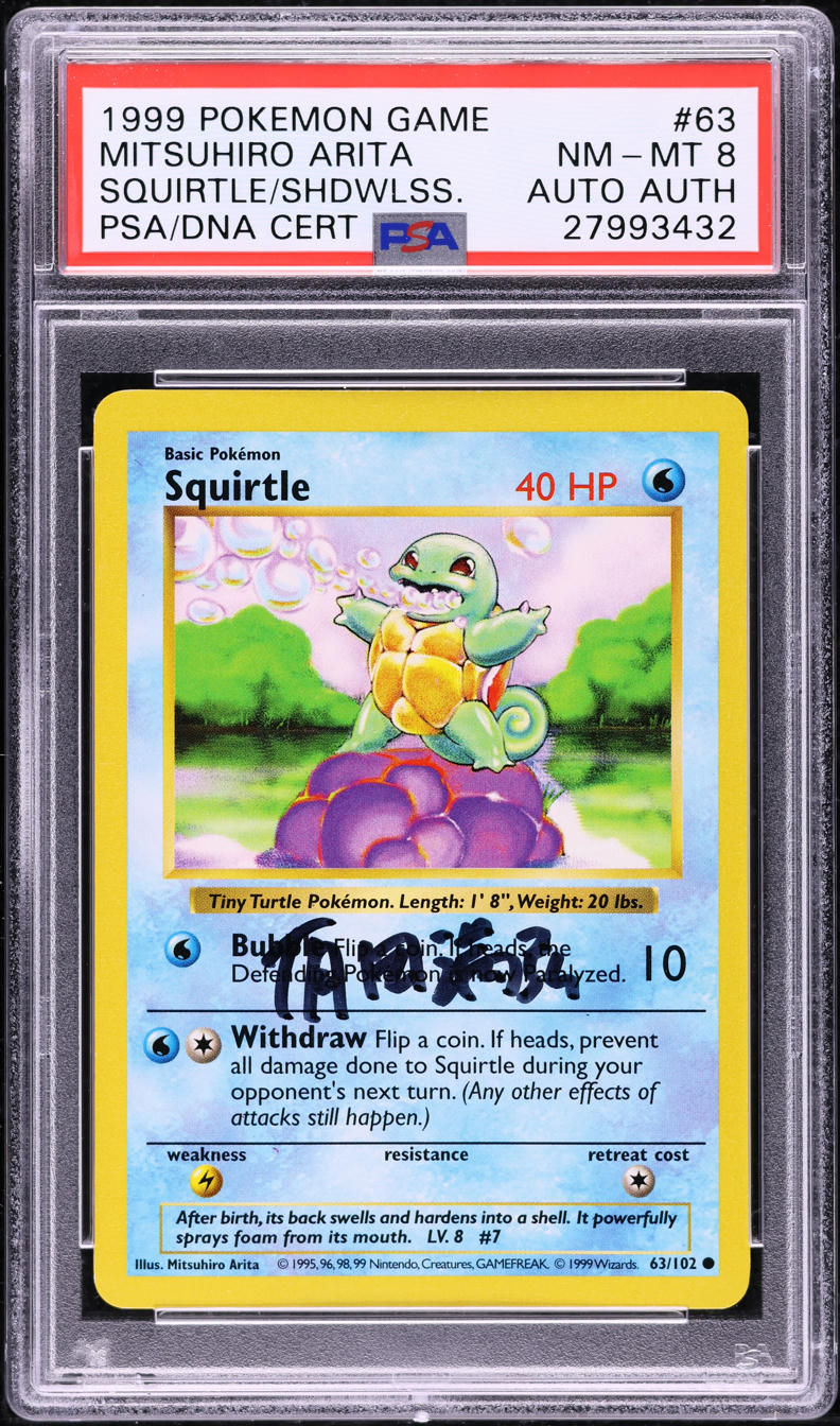 Pokemon 1999 Base Set Shadowless Squirtle #63 Arita Auto PSA 8 Trading Card