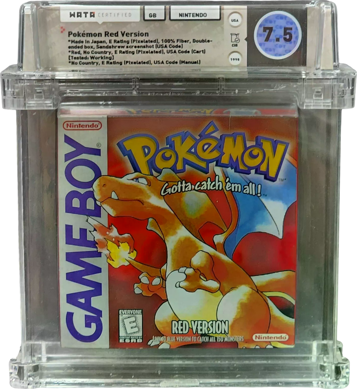 Pokemon Red Version Nintendo Game Boy GB WATA 7.5 CIB