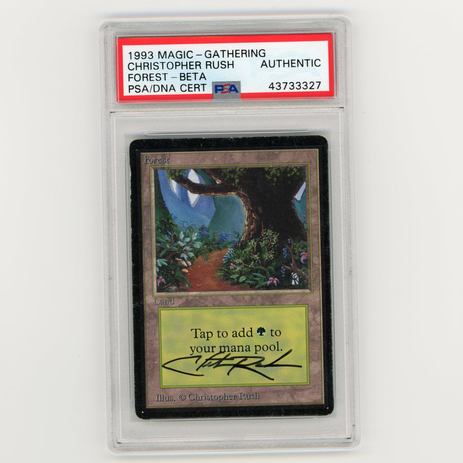 Magic The Gathering 1993 Beta Forest Christopher Rush Auto Authentic Trading Card